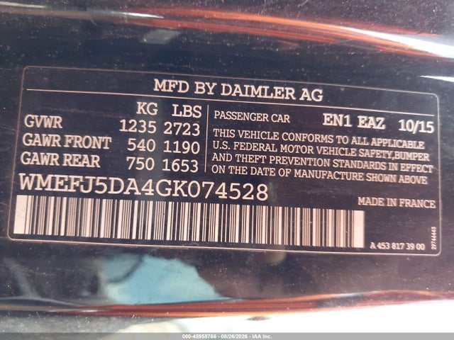 Продаж на аукціоні авто 2016 Smart Fortwo Passion/prime/proxy/pure, vin: WMEFJ5DA4GK074528, номер лоту: 45958766