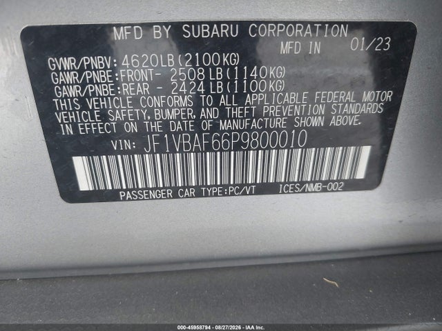 JF1VBAF66P9800010 Subaru Wrx Premium