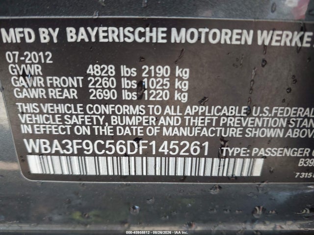 Aukcja sprzedaży 2013 Bmw Activehybrid 3, vin: WBA3F9C56DF145261, numer aukcji: 45958812