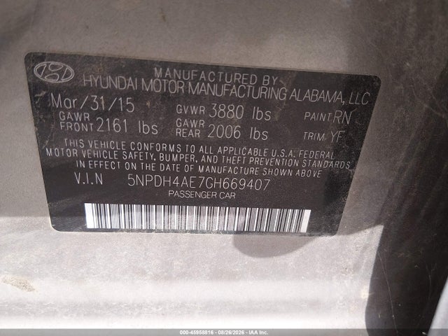 Hyundai ELANTRA SE 2016 5NPDH4AE7GH669407 Image 9