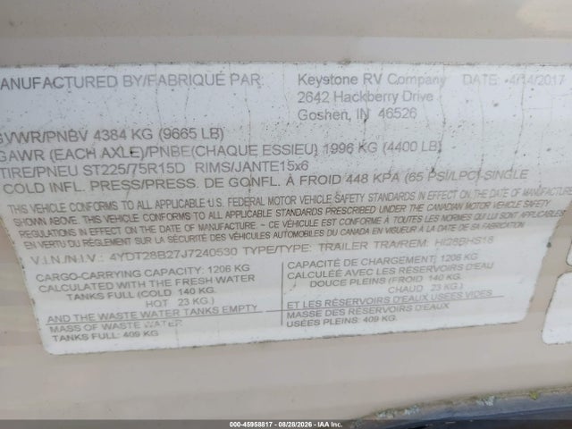 Keystone Rv Other 2018 4YDT28B27J7240530 Image 9