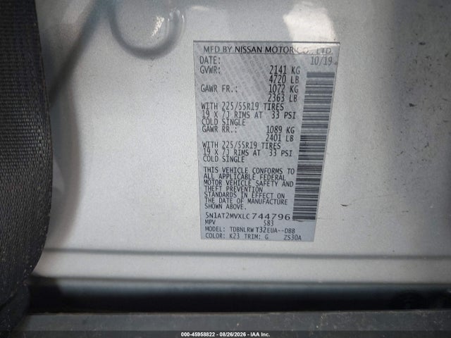 45958822 :رقم المزاد ، 5N1AT2MVXLC744796 vin ، 2020 Nissan Rogue Sl Intelligent Awd مزاد بيع