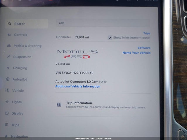 Tesla Model S 70d/85d/p85d 2015 5YJSA1H27FFP79649 Image 7