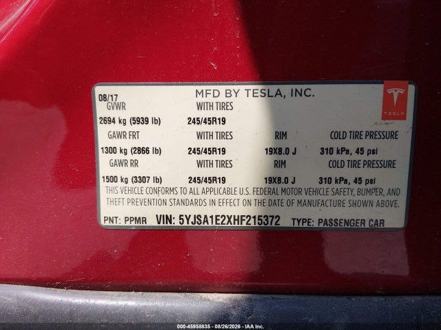 5YJSA1E2XHF215372 Tesla Model S 100d/60d/75d/90d/p100d