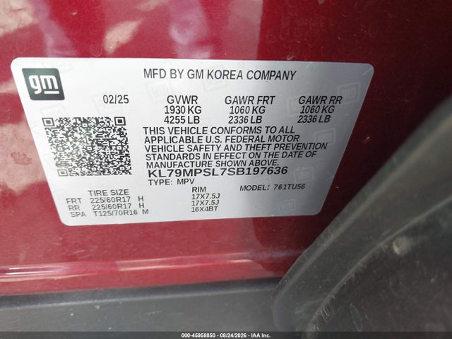 Продаж на аукціоні авто 2025 Chevrolet Trailblazer Fwd Lt, vin: KL79MPSL7SB197636, номер лоту: 45958850