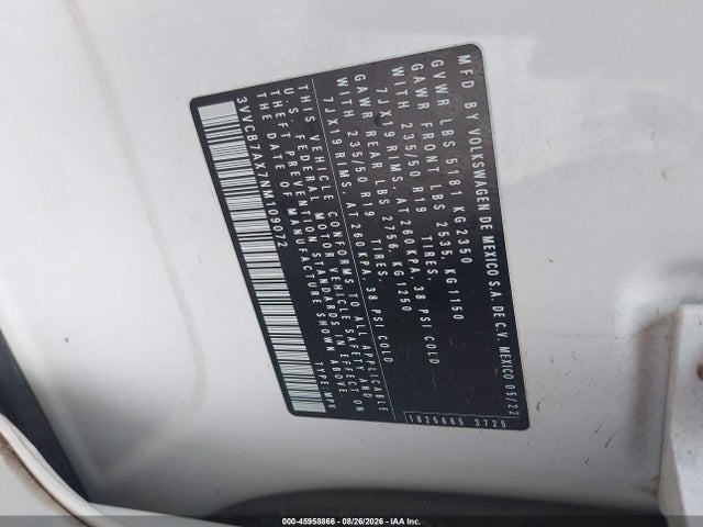 Aukcja sprzedaży 2022 Volkswagen Tiguan 2.0t Se R-line Black, vin: 3VVCB7AX7NM109072, numer aukcji: 45958866