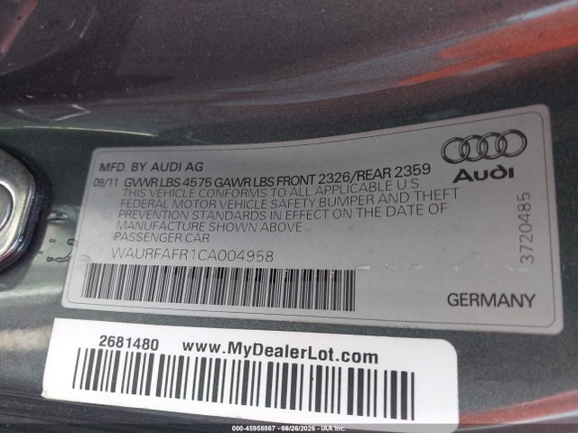 Продажа на аукционе авто 2012 Audi A5 2.0t Premium, vin: WAURFAFR1CA004958, номер лота: 45958867