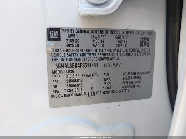 Aukcja sprzedaży 2015 Chevrolet Captiva Sport Lt, vin: 3GNAL3EK4FS511243, numer aukcji: 45958869