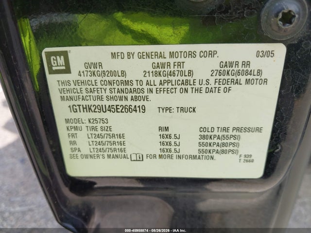 2005 Gmc Sierra 2500hd Slt მანქანა იყიდება აუქციონზე, vin: 1GTHK29U45E266419, აუქციონის ნომერი: 45958874