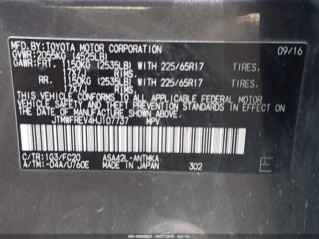 Toyota Rav4 Xle 2017 JTMWFREV4HJ107737 Image 9