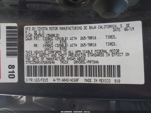 3TMCZ5AN1KM269246 Toyota Tacoma Trd Off Road