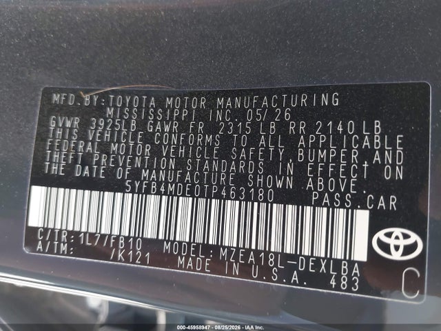 Toyota COROLLA LE 2026 5YFB4MDE0TP463180 Image 9
