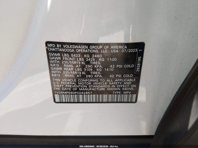 2023 Volkswagen Id.4 Standard მანქანა იყიდება აუქციონზე, vin: 1V2BMPE80PC042857, აუქციონის ნომერი: 45958948