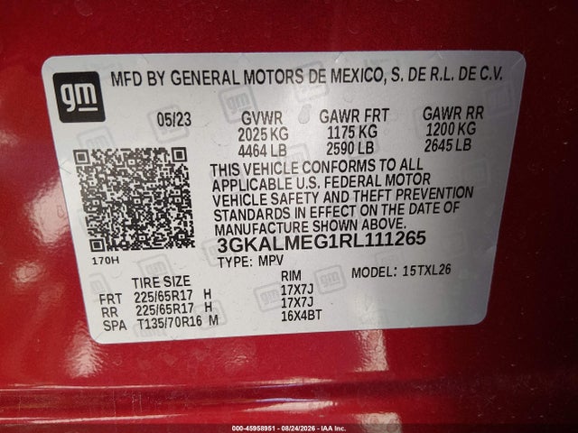 3GKALMEG1RL111265 GMC Terrain Fwd Sle