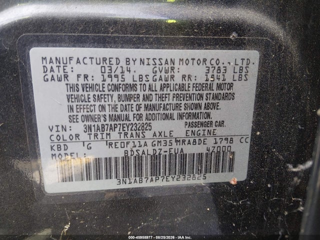Продажа на аукционе авто 2014 Nissan Sentra Sv, vin: 3N1AB7AP7EY232825, номер лота: 45958977