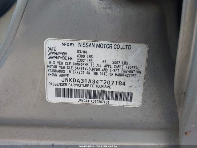 45958990 :رقم المزاد ، JNKDA31A34T207184 vin ، 2004 Infiniti I35 Luxury مزاد بيع