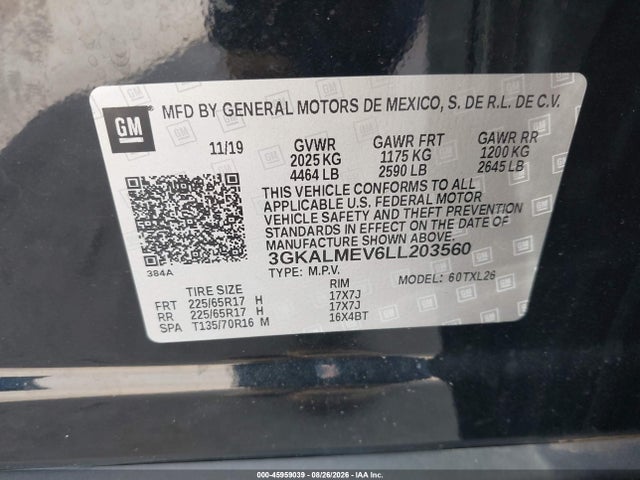 Продаж на аукціоні авто 2020 Gmc Terrain Fwd Sle, vin: 3GKALMEV6LL203560, номер лоту: 45959039
