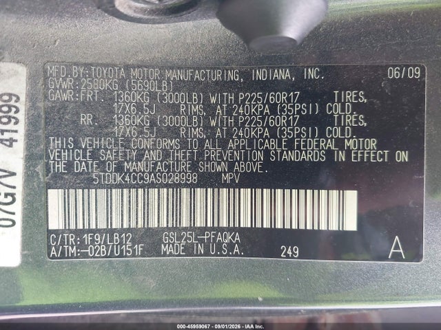 Продажа на аукционе авто 2010 Toyota Sienna Xle, vin: 5TDDK4CC9AS028998, номер лота: 45959067
