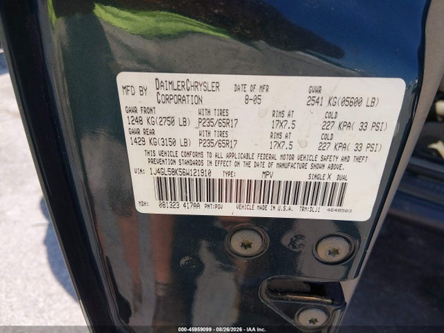 Aukcja sprzedaży 2006 Jeep Liberty Limited Edition, vin: 1J4GL58K56W121910, numer aukcji: 45959099