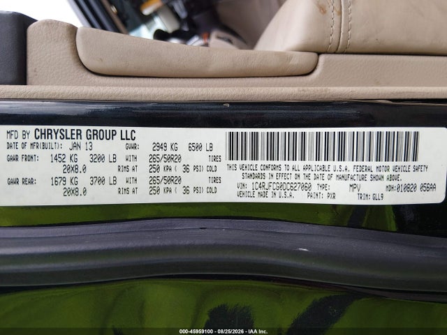 Продажа на аукционе авто 2013 Jeep Grand Cherokee Overland, vin: 1C4RJFCG0DC627060, номер лота: 45959100