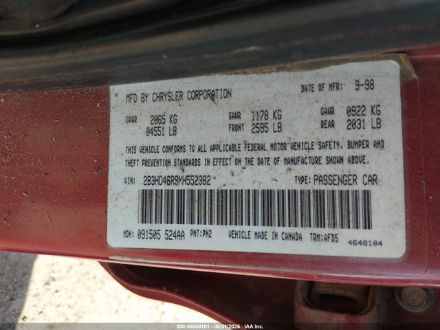 45959101 :رقم المزاد ، 2B3HD46R9XH552382 vin ، 1999 Dodge Intrepid مزاد بيع