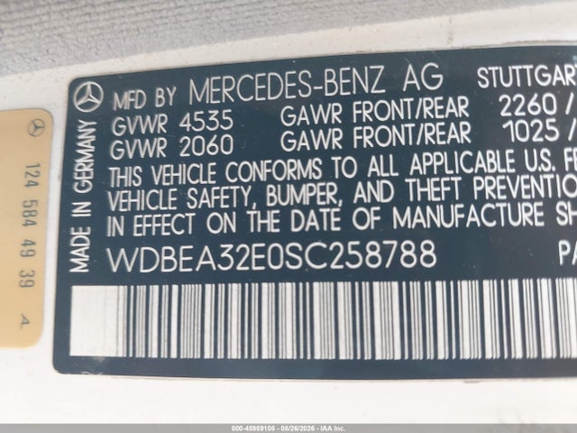 45959108 :رقم المزاد ، WDBEA32E0SC258788 vin ، 1995 Mercedes-benz E 320 Base/320 Special مزاد بيع