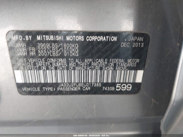 Aukcja sprzedaży 2014 Mitsubishi Lancer Es, vin: JA32U2FU6EU017385, numer aukcji: 45959140