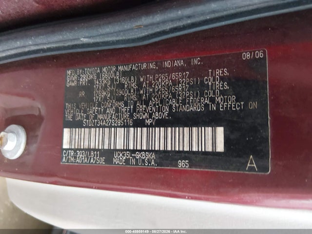 Aukcja sprzedaży 2007 Toyota Sequoia Sr5, vin: 5TDZT34A27S285116, numer aukcji: 45959149