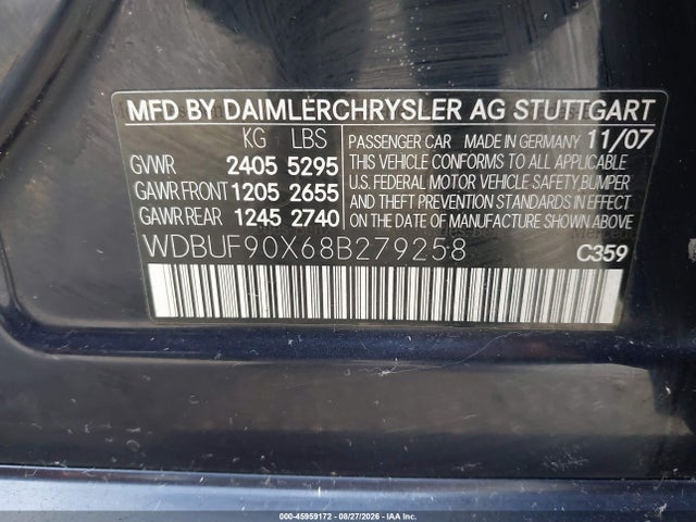 Aukcja sprzedaży 2008 Mercedes-benz E 550 4matic, vin: WDBUF90X68B279258, numer aukcji: 45959172