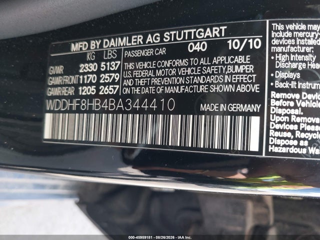 45959181 :رقم المزاد ، WDDHF8HB4BA344410 vin ، 2011 Mercedes-benz E 350 4matic مزاد بيع