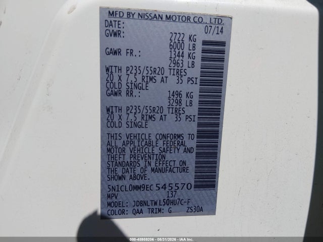 5N1CL0MM9EC545570 Infiniti Qx60 Hybrid
