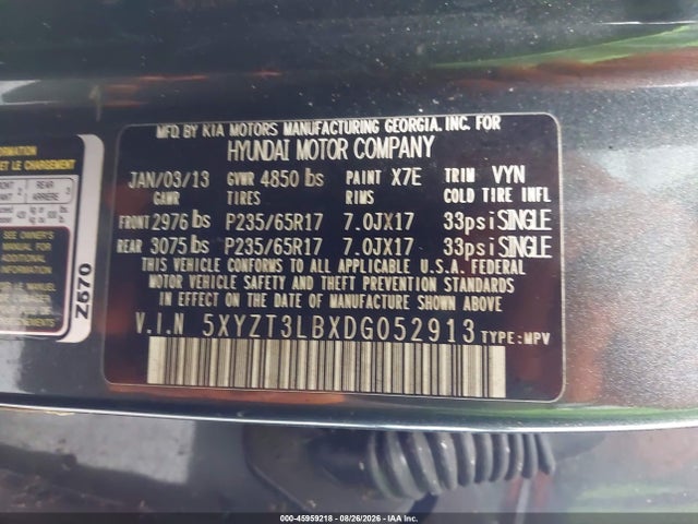 45959218 :رقم المزاد ، 5XYZT3LBXDG052913 vin ، 2013 Hyundai Santa Fe Sport مزاد بيع