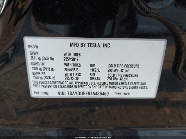 Aukcja sprzedaży 2026 Tesla Model Y All-wheel Drive/long Range Launch Series/premium All-wheel Drive, vin: 7SAYGDEE9TA436460, numer aukcji: 45959232