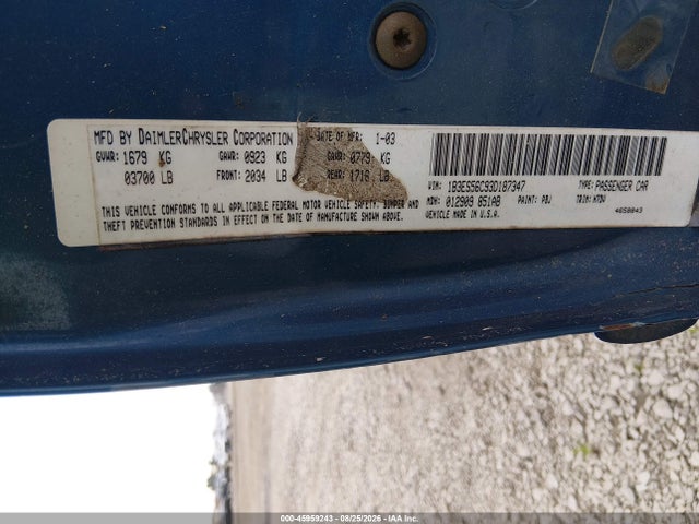 2003 Dodge Neon Sxt მანქანა იყიდება აუქციონზე, vin: 1B3ES56C93D187347, აუქციონის ნომერი: 45959243