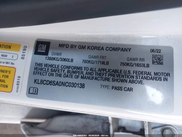 Chevrolet Spark Fwd 1lt Automatic 2022 KL8CD6SA0NC030138 Image 9