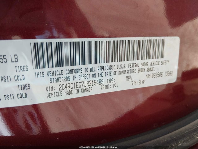 Aukcja sprzedaży 2018 Chrysler Pacifica Touring L Plus, vin: 2C4RC1EG7JR315489, numer aukcji: 45959266