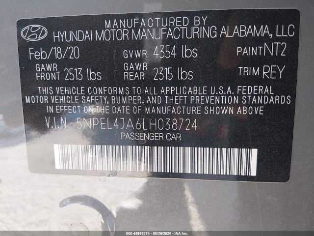 Hyundai SONATA SEL 2020 5NPEL4JA6LH038724 Image 9