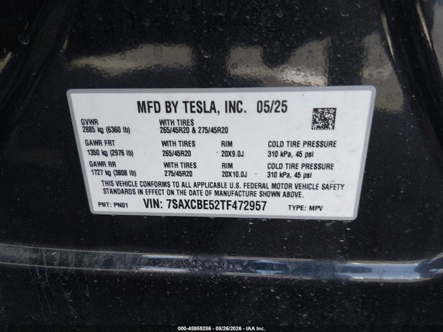 Tesla Model X All-wheel Drive 2026 7SAXCBE52TF472957 Image 9