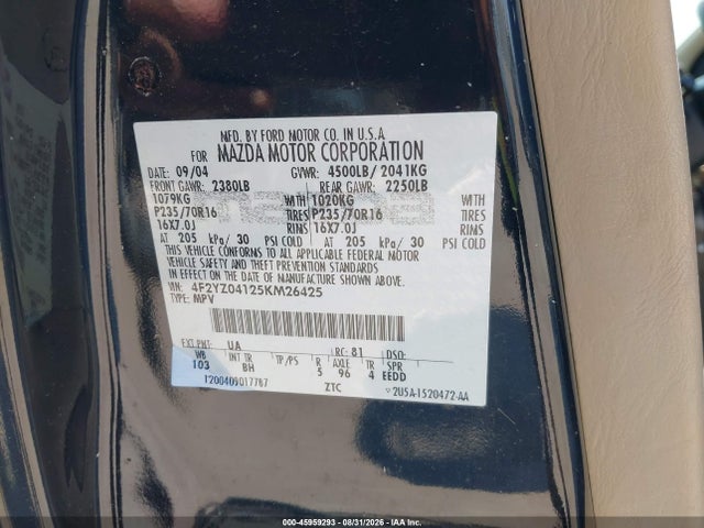 Продажа на аукционе авто 2005 Mazda Tribute S, vin: 4F2YZ04125KM26425, номер лота: 45959293