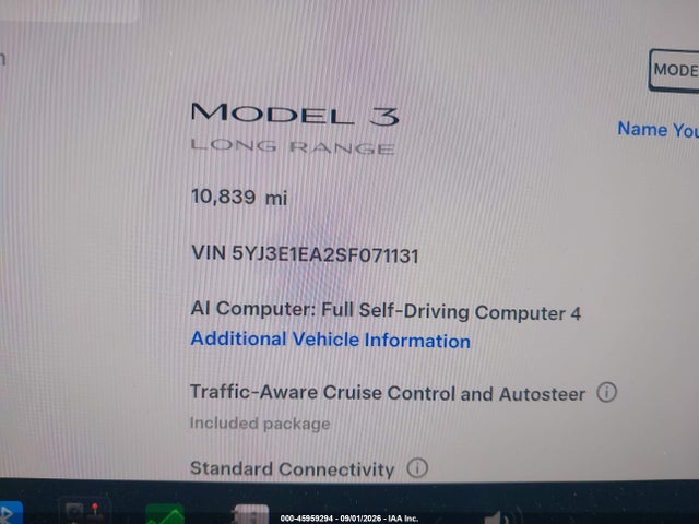 5YJ3E1EA2SF071131 Tesla Model 3 Long Range Rear-wheel Drive/standard Rear-wheel Drive