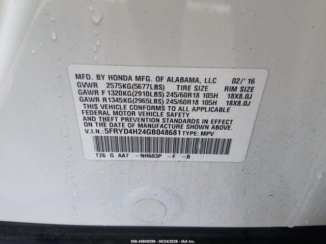 Продаж на аукціоні авто 2016 Acura Mdx Acurawatch Plus Package, vin: 5FRYD4H24GB048681, номер лоту: 45959299