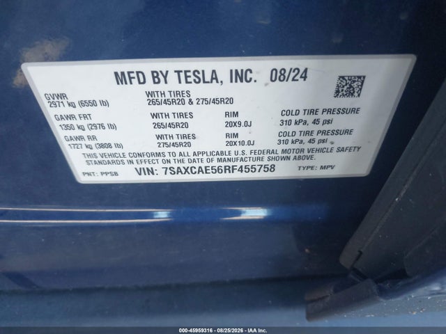 Aukcja sprzedaży 2024 Tesla Model X Long Range, vin: 7SAXCAE56RF455758, numer aukcji: 45959316