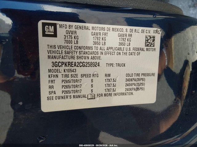 Aukcja sprzedaży 2012 Chevrolet Silverado 1500 Ls, vin: 3GCPKREA2CG258924, numer aukcji: 45959329