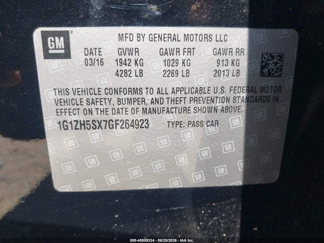 2016 Chevrolet Malibu Premier მანქანა იყიდება აუქციონზე, vin: 1G1ZH5SX7GF264923, აუქციონის ნომერი: 45959334
