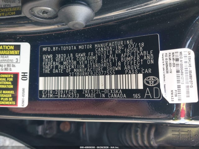 Aukcja sprzedaży 2018 Toyota Corolla Se, vin: 2T1BURHE9JC077555, numer aukcji: 45959350