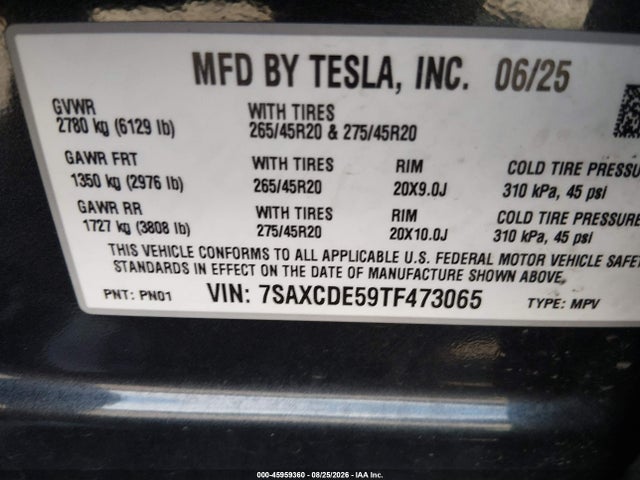 Продаж на аукціоні авто 2026 Tesla Model X All-wheel Drive, vin: 7SAXCDE59TF473065, номер лоту: 45959360