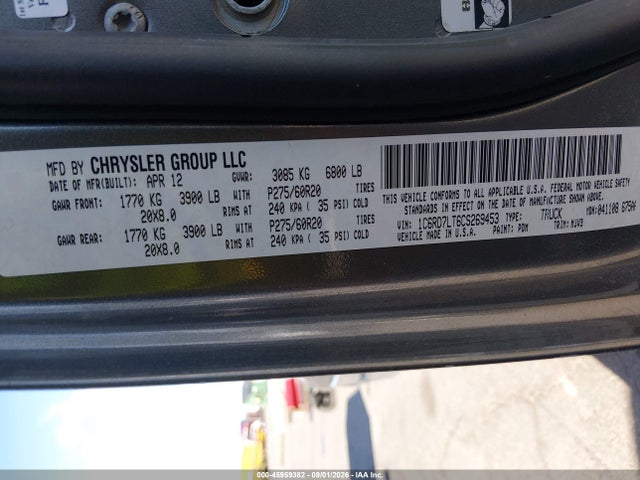 45959382 :رقم المزاد ، 1C6RD7LT6CS269453 vin ، 2012 Ram 1500 Big Horn مزاد بيع