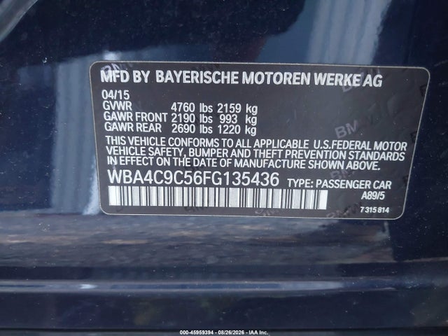 45959394 :رقم المزاد ، WBA4C9C56FG135436 vin ، 2015 Bmw 428 Gran Coupe Xdrive مزاد بيع
