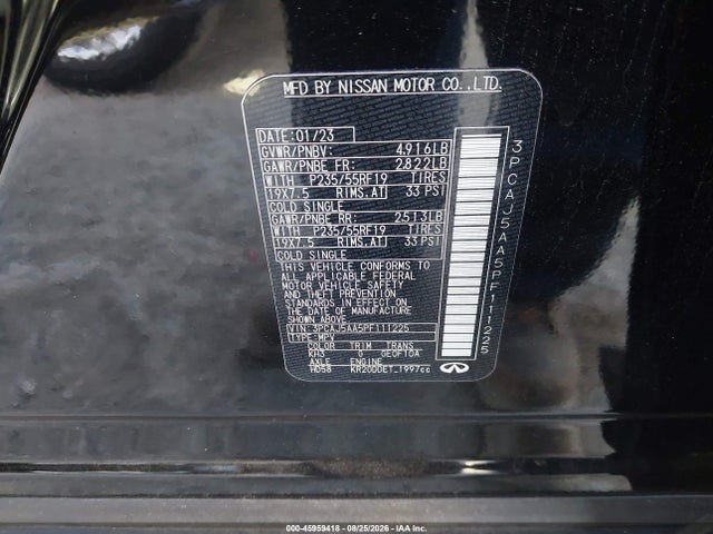 Aukcja sprzedaży 2023 Infiniti Qx50 Pure, vin: 3PCAJ5AA5PF111225, numer aukcji: 45959418
