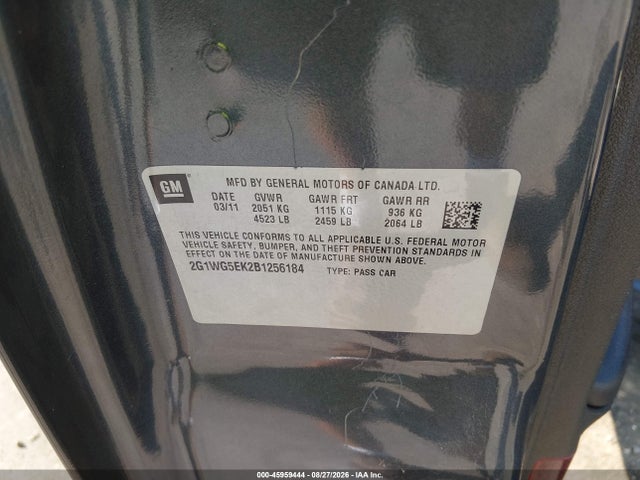 45959444 :رقم المزاد ، 2G1WG5EK2B1256184 vin ، 2011 Chevrolet Impala Lt مزاد بيع